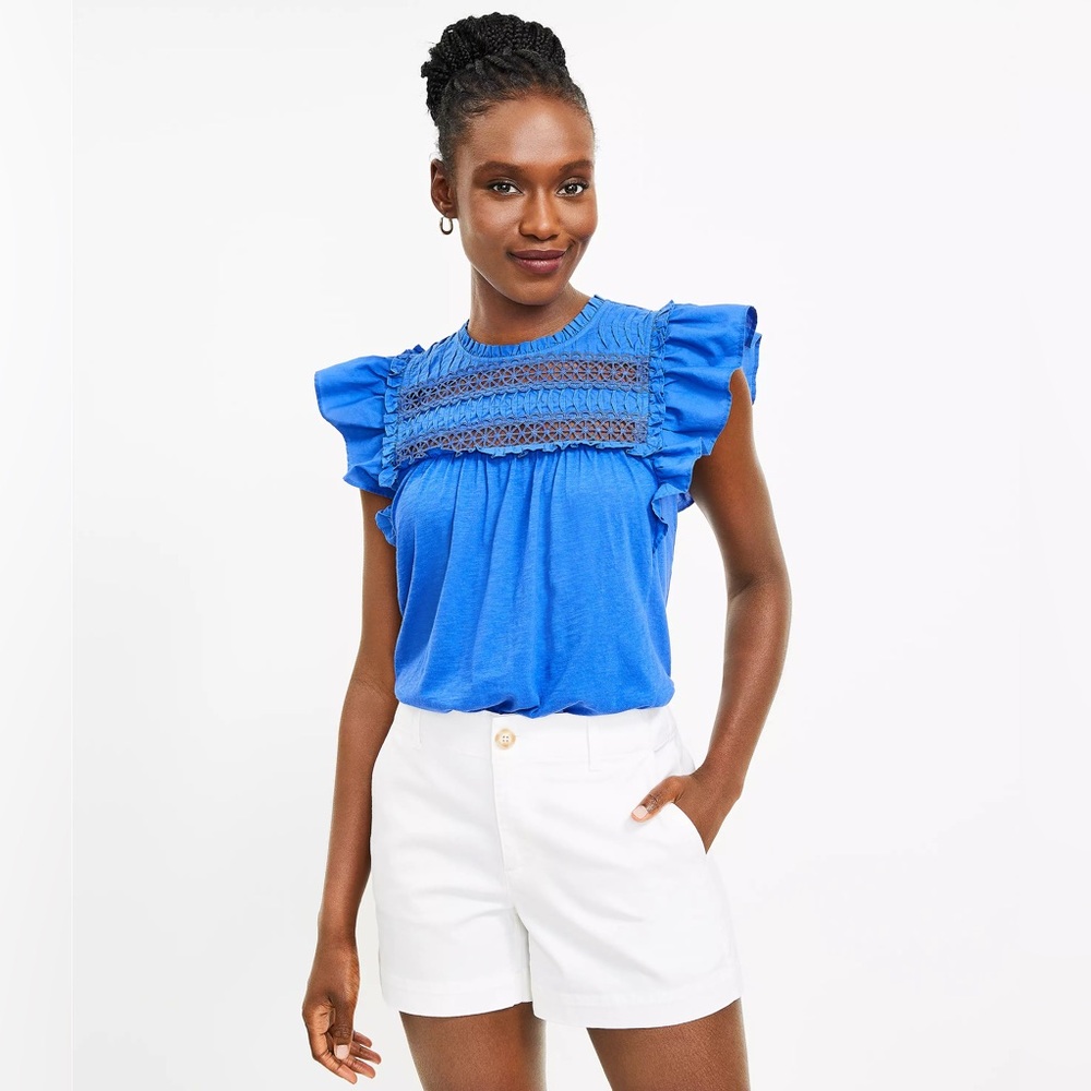 LOFT Women’s Ruffled Trimmed Blue Blouse Size L